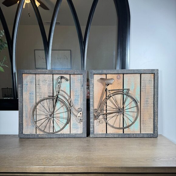 Rustic Farmhouse Bicycle Wall Art Duo — Metal & Wood Panels - Picture 2 of 6